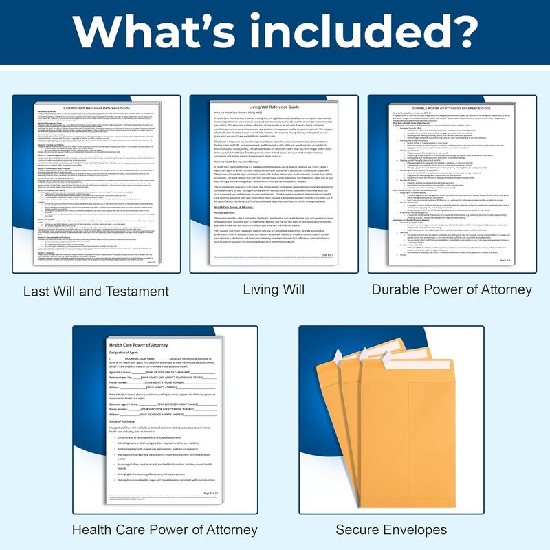 Zastic Complete Estate Planning Kit & Will Planner – Last Will and Testament, Living Will, Durable Power of Attorney, and Health Care Power of Attorney – Do It Yourself Legal Will and Testament Kit - Image 2